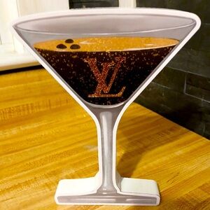 FASHION Brown & Gold Wine Glass Wooden Novelty Decorative Art, EUC